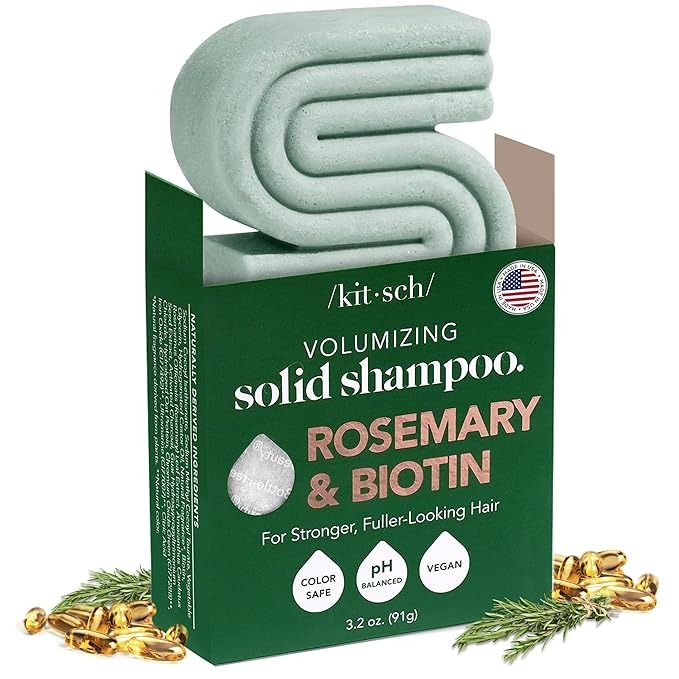 Kitsch, Kitsch Rosemary & Biotin Shampoo Bar - for Hair Growth, Strengthening, Thickening & Volumizing Shampoo for Women and Men - Free of Parabens, Sulfates & Silicones - Made in Usa - 3.2 Oz