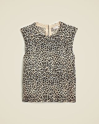 Featherweight Cashmere-Blend Sweater Shell in Leopard Print