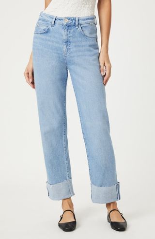 Savannah Cuffed High Waist Raw Hem Wide Leg Jeans