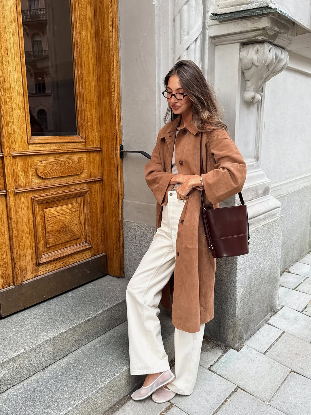 Felicia in white flares and mesh flats