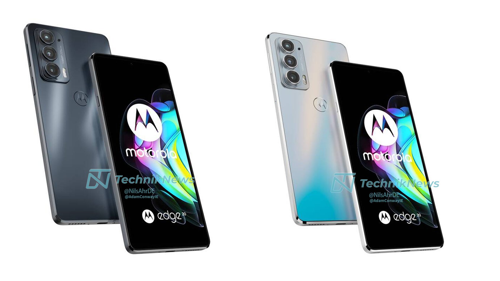 Leaked renders showing the Motorola Edge 20 from front and back