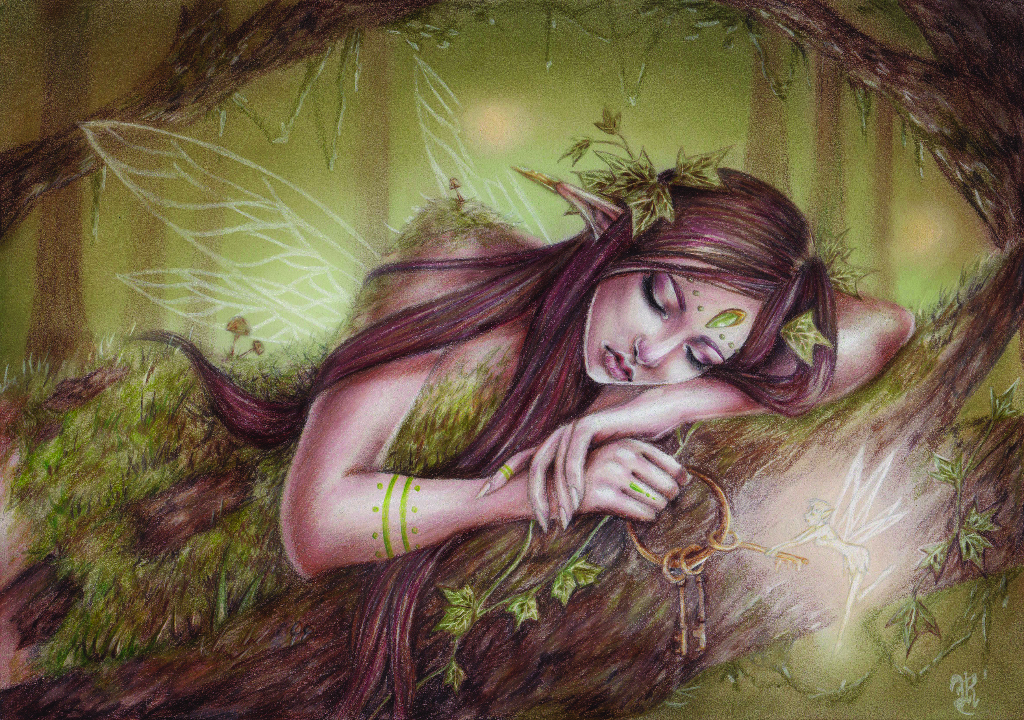 Arte de fantasía con hadas dormidas.
