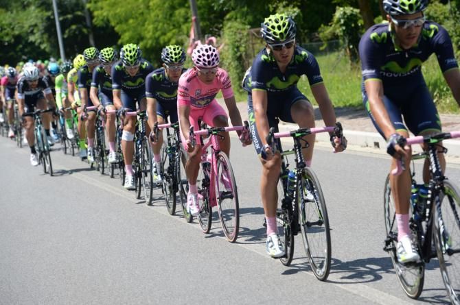 Nairo Quintana stays safe at the front of the peloton