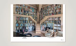 Library with wall mounted bookshelves