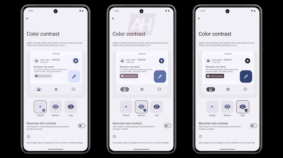 Android 14's latest beta shows signs of a coming "color contrast" settings page.