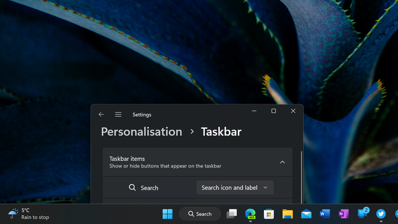 Windows 11 search icon settings