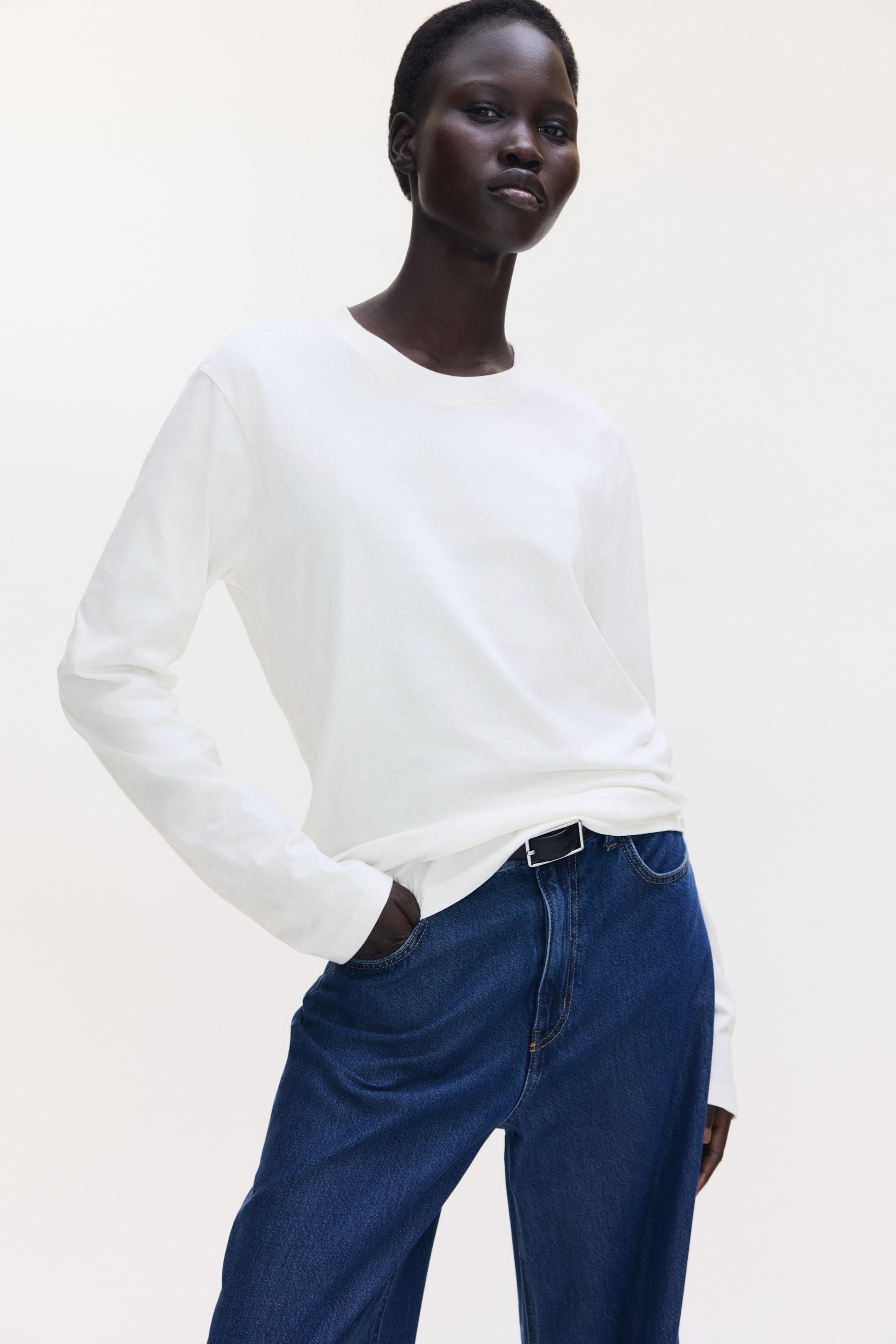 Long-Sleeved Cotton Top - White