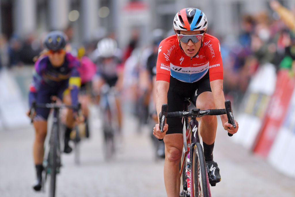 GERA GERMANY MAY 26 Christine Majerus of Luxembourg and Team SD Worx at arrival during the 34th Internationale LOTTO Thringen Ladies Tour 2021 Stage 2 a 1251km stage from Gera to Gera ltlt2021 lottothueringenladiestour womencycling on May 26 2021 in Gera Germany Photo by Luc ClaessenGetty Images