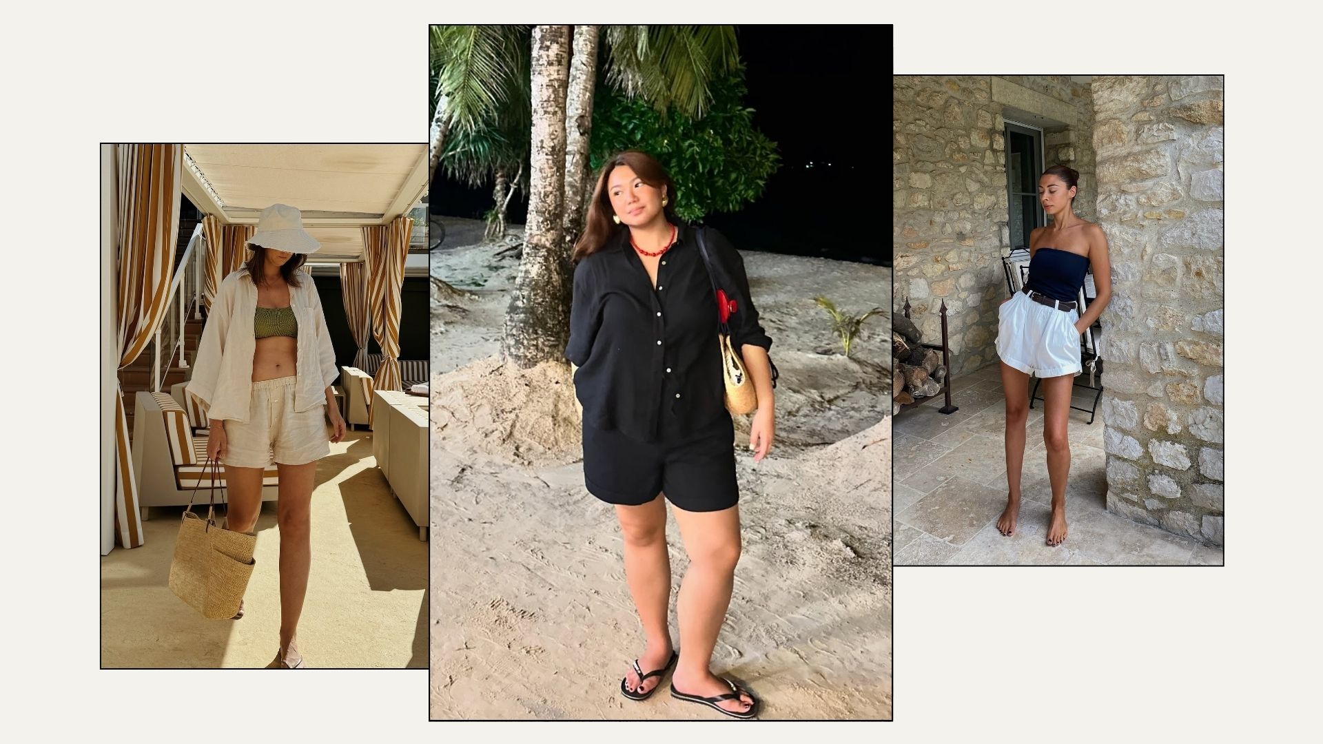 Three women wear linen shorts