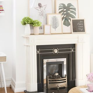 room with fireplace frames and white walls