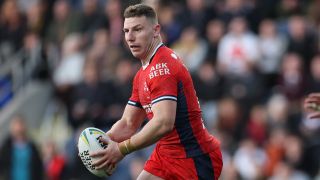 George Williams of England persued by Australia's Patrick Carrigan during the third Rugby League Ashes match between England and Australia at Headingley Stadium on November 08, 2025 in Leeds, England