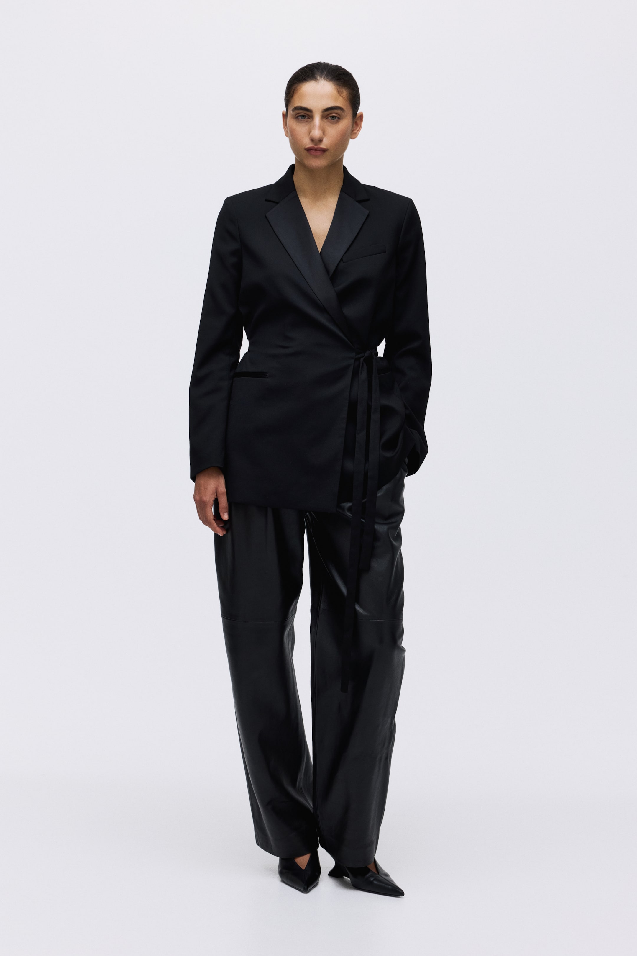 Tie-Detail Wrap Blazer - Black