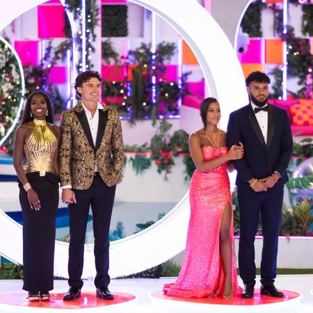 (l-r) Olandria Carthen, Nicolas &ldquo;Nic&rdquo; Vansteenberghe, Amaya Espinal, Bryan Arenales in the 'Love Island USA' season 7 finale