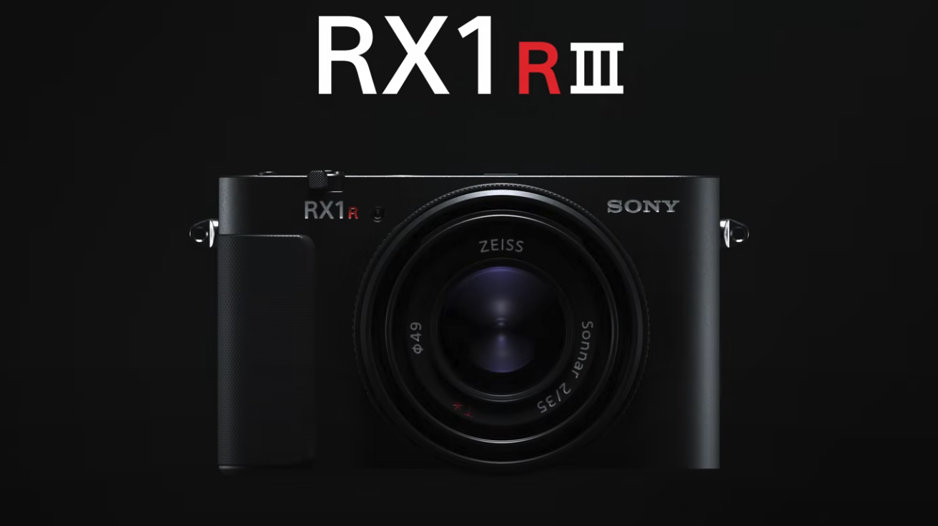 Sony RX1R III premium compact camera, low key lighting, on a black background