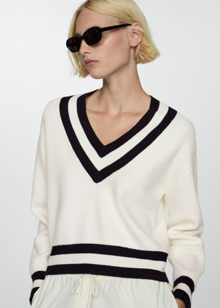 Contrasting V-Neck Sweater - Women | Mango Usa