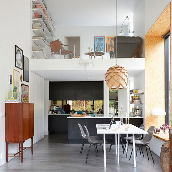 kitchen room with photoframe on white wall