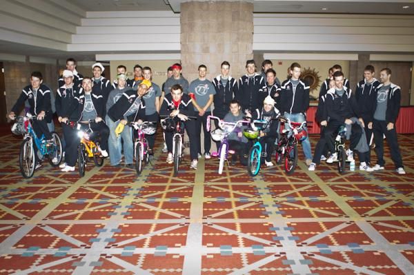 Team Type 1-Sanofi riders line up with the bikes they built for the Boys and Girls Club of Tucson.