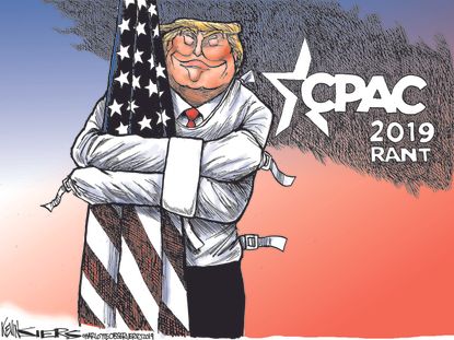 Political Cartoon U.S. Trump CPAC American flag
