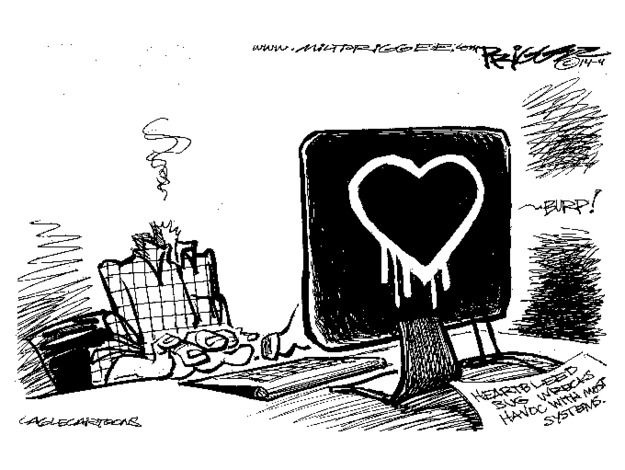 Editorial cartoon Heartbleed destroys systems