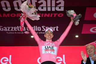 Tadej Pogačar was all smiles in the maglia rosa