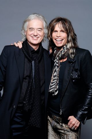 Jimmy Page and Steven Tyler who presented him with his Living Legend award in 2007. Broken finger not pictured.