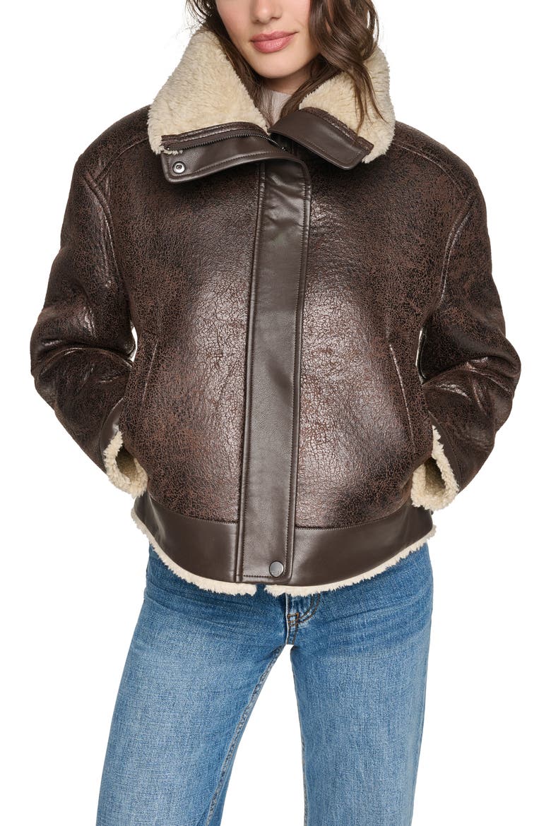 Ellery Faux Leather &amp;amp; Faux Shearling Aviator Jacket