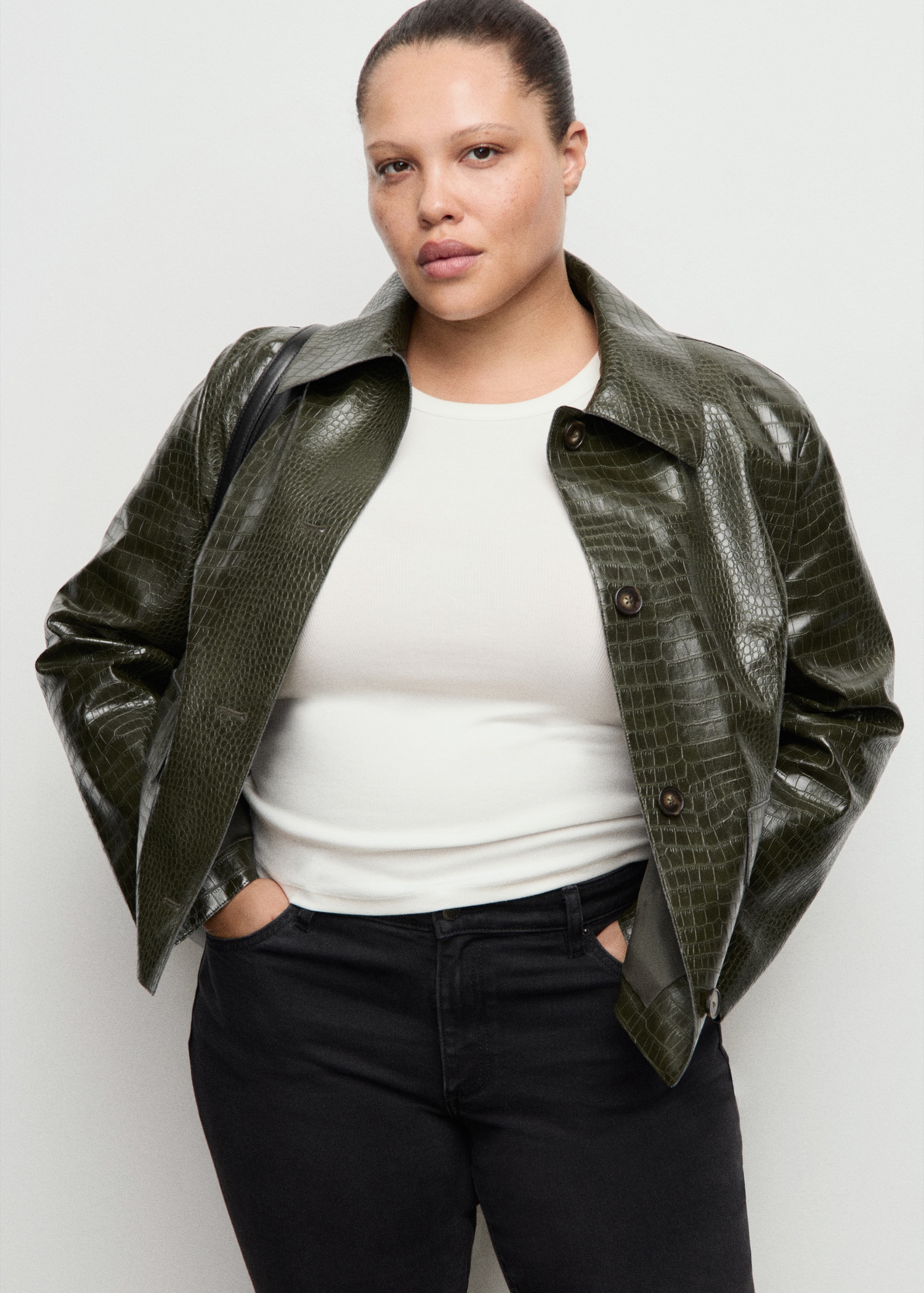 Crocodile-Effect Faux Leather Jacket - Women | Mango Usa