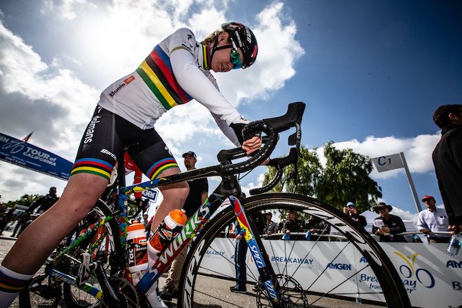 Anna van der Breggen (Boels Dolmans) leaves sign-on for the start of stage 2 of the 2019 Tour of California Women's Race