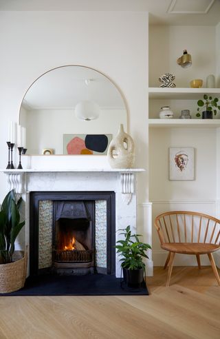 living room with original fireplace
