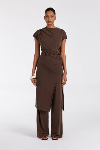 Rio Bitter Choc Draped Tunic Top