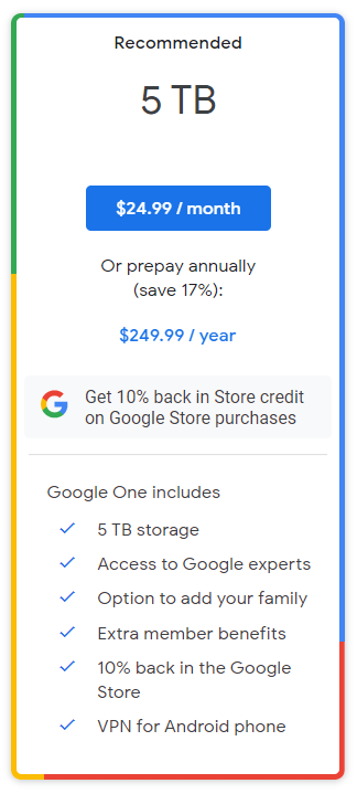 Google One 5tb Storage Plan