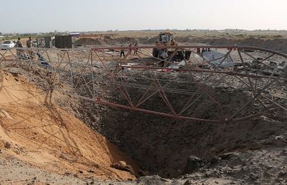 A crater after the airstrikes