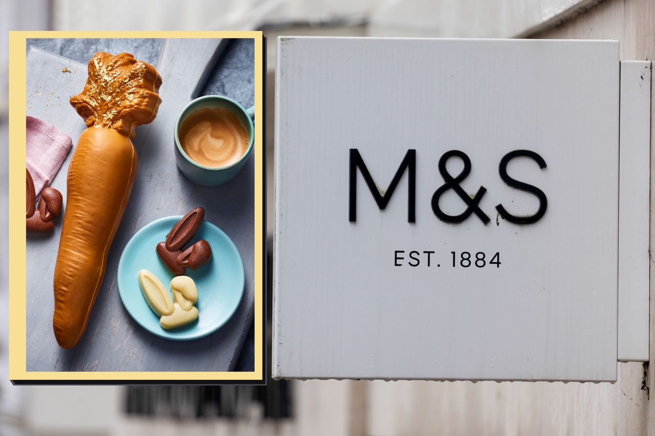 M&amp;S logo with drop in of M&amp;S Easter Egg carrot - M&amp;S&#039; very rude Easter &#039;egg&#039;