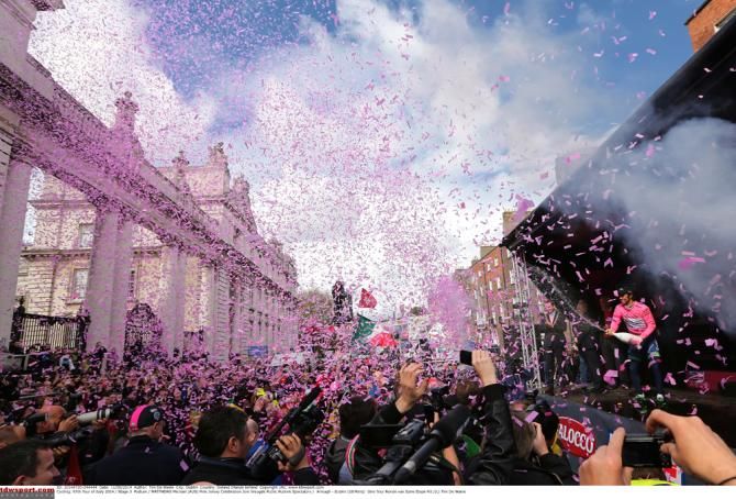 Michael Matthews (Orica GreenEdge) on the podium at the Giro d'Italia