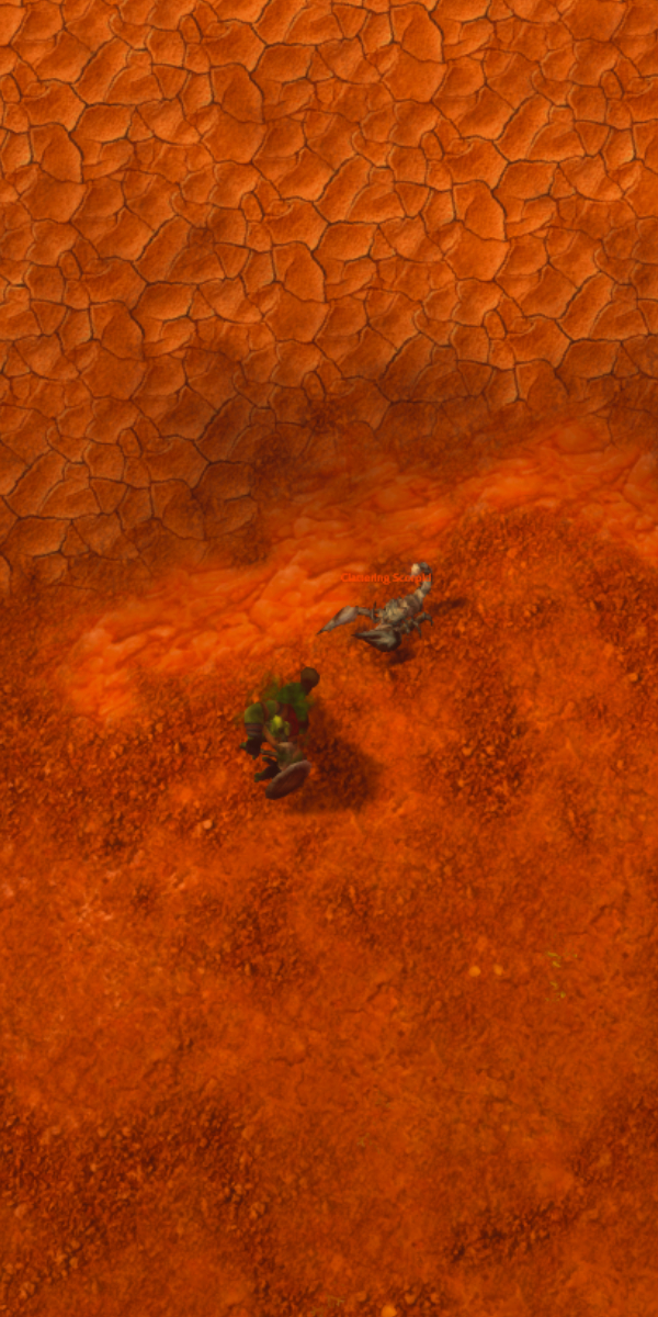 An overhead view of an orc fighting a scorpion in World of Warcraft: Forever.