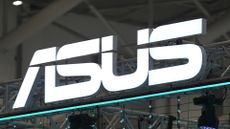 Asus logo and branding pictured on the company's stall at Computex 2023 in Taiwan.