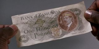 A one hundred pound note from Zamunda in Coming to America