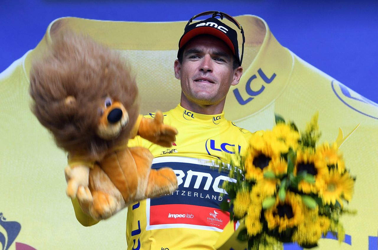 Greg Van Avermaet (BMC Racing) in the yellow jersey