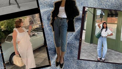 a collage of influencer photos featuring summer 2024 denim trends