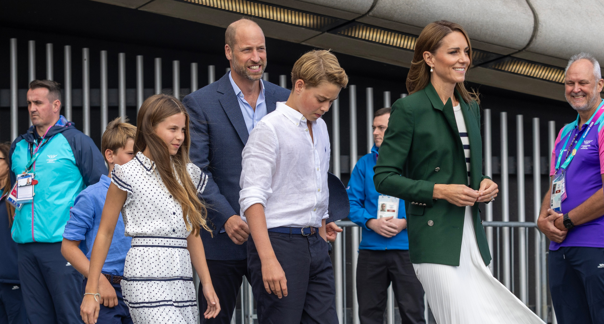 Princess Kate walking in front of Prince George, Prince William and Princess Charlotte 