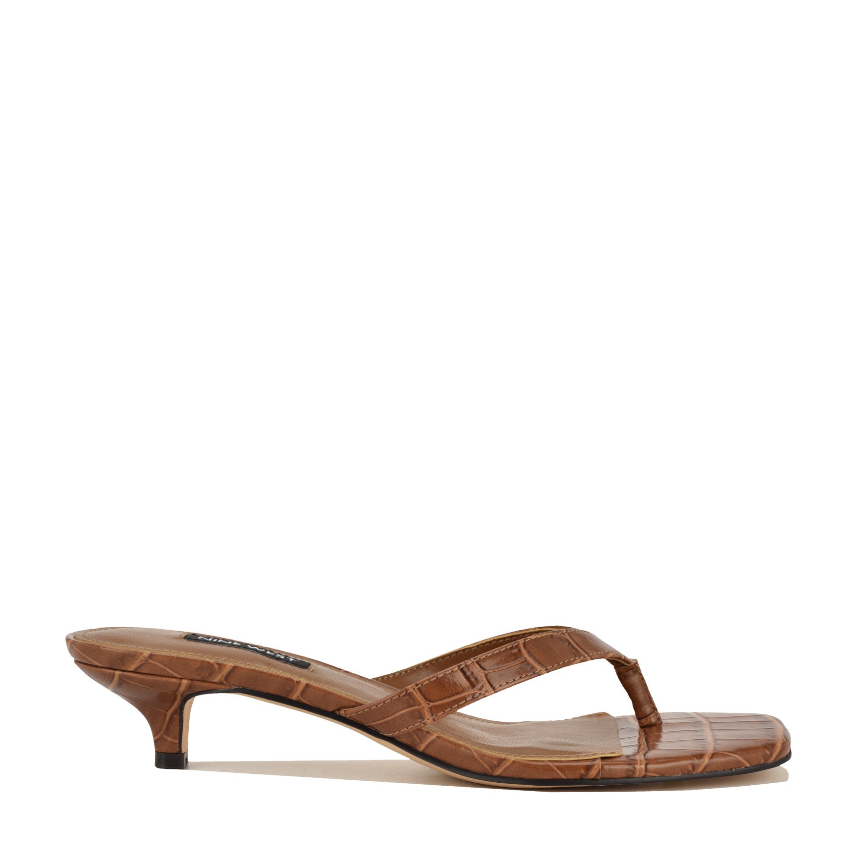 Cassa Thong Kitten Heel Sandals - 4 / M / Brown Embossed Croco