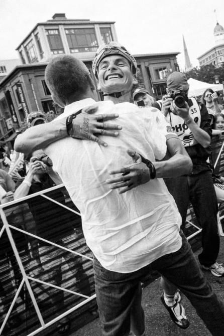 Freddie Rodriguez (Jelly Belly) gets congratulated after his win.