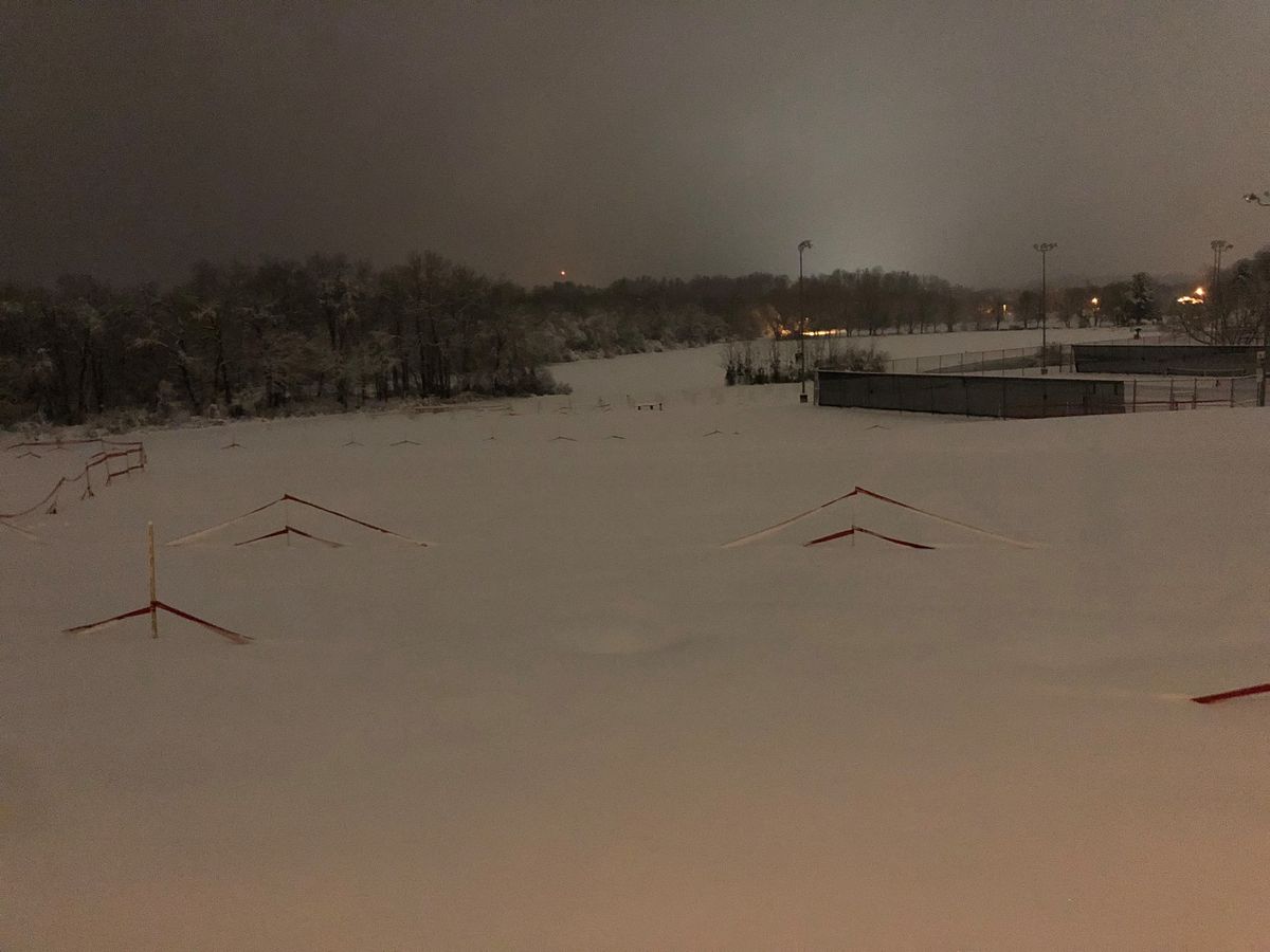 Snow covers the course for the North Carolina Grand Prix