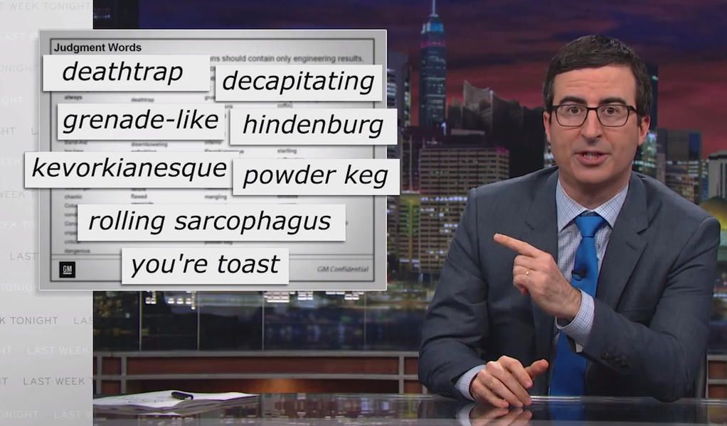 John Oliver turns GM&amp;#039;s scandalous defective-cars memos into a spot-on TV ad