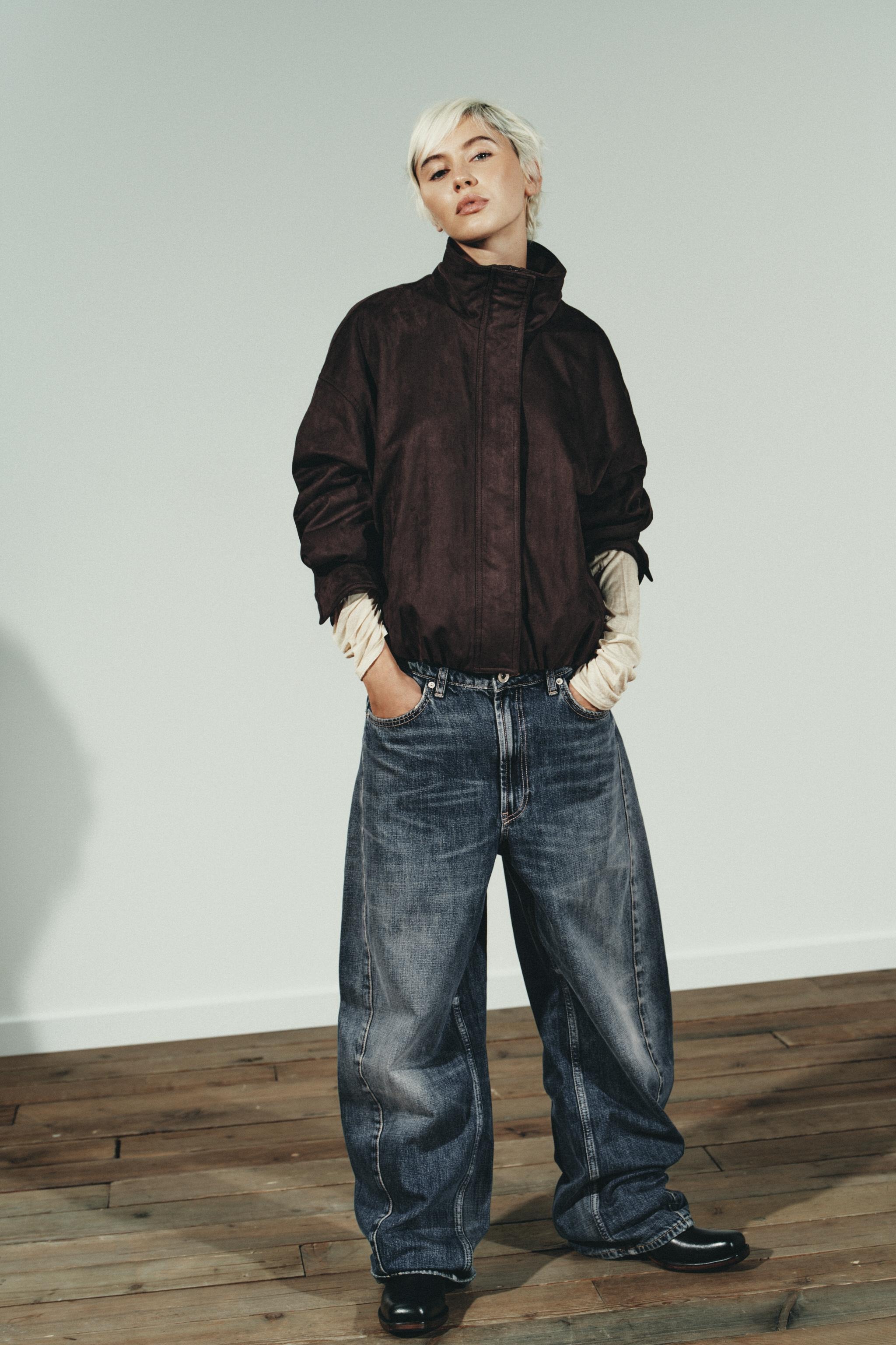 Zara, Faux Suede Bomber Jacket 
