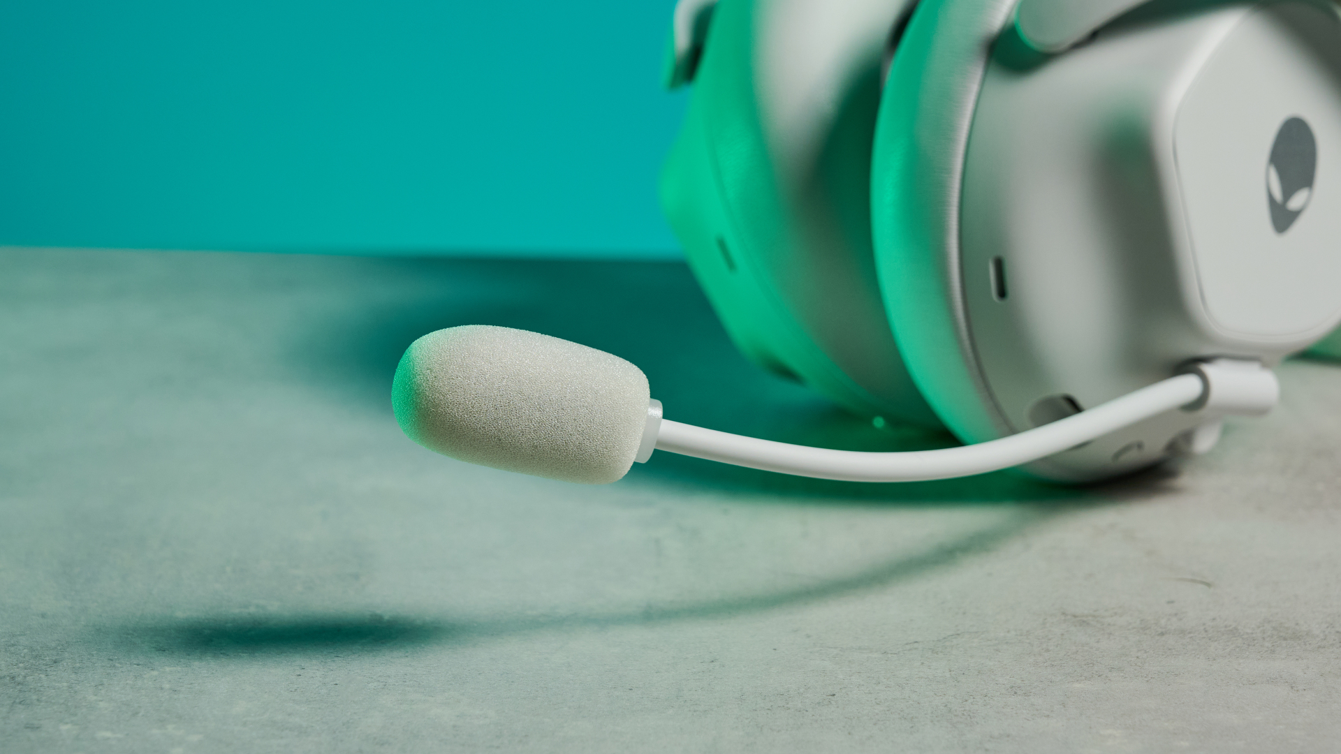 A lunar light white Alienware Pro Wireless Gaming Headset