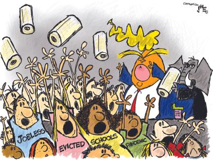 Political Cartoon U.S. Trump paper towels crises