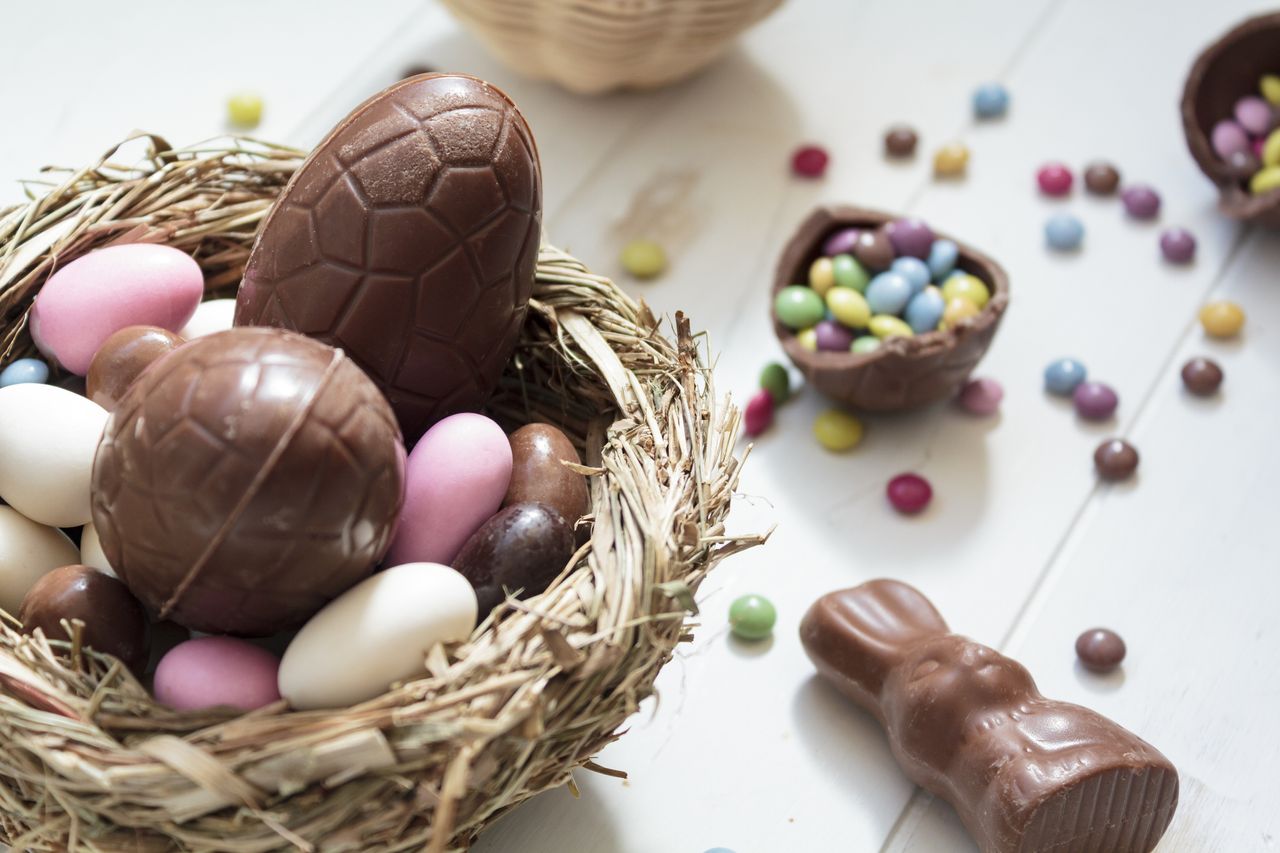 Chocolate eggs in a basket