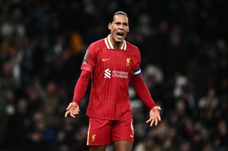 Virgil van Dijk of Liverpool F.C. during the Carabao Cup Semi Final First Leg match between Tottenham Hotspur and Liverpool at Tottenham Hotspur Stadium on January 8, 2025 in London, England Newcastle Alexander Isak