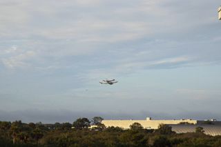 Endeavour Flies Over Rocket Facility
